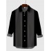 Vintage Contrast Color Black & DimGray Printing Men's Long Sleeve Shirt