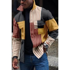Men Pocket Striped Color Block Print Jacket