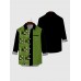 Black & Green Stitching Elegant Art Bottles Printing Breast Pocket Men's Long Sleeve Shirt