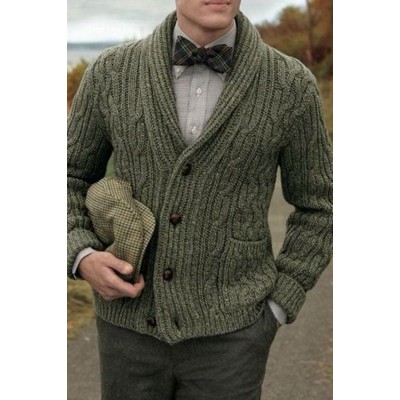 Men's Single Breasted Twisted Cardigan Sweater