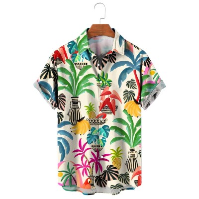 Men's Hawaiian Printed Lapel Short Sleeve Shirt 29619639M