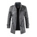 MENS MID-LENGTH CASUAL STAND-COLLAR SLIM LEATHER JACKET