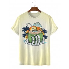 Summer Beach Coconut Tree and Hand Skull Print Short Sleeve T-Shirt