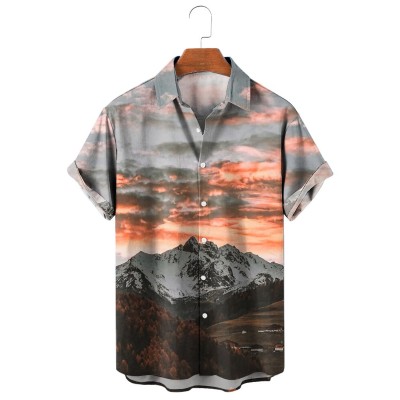 Men's Casual Lapel Printed Short Sleeve Shirt 21860835M