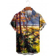 Men's Casual Oil Painting Print Short Sleeve Shirt 48122944M