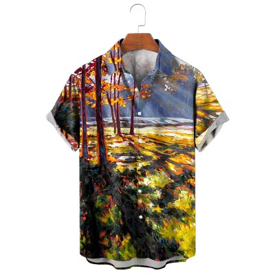 Men's Casual Oil Painting Print Short Sleeve Shirt 48122944M